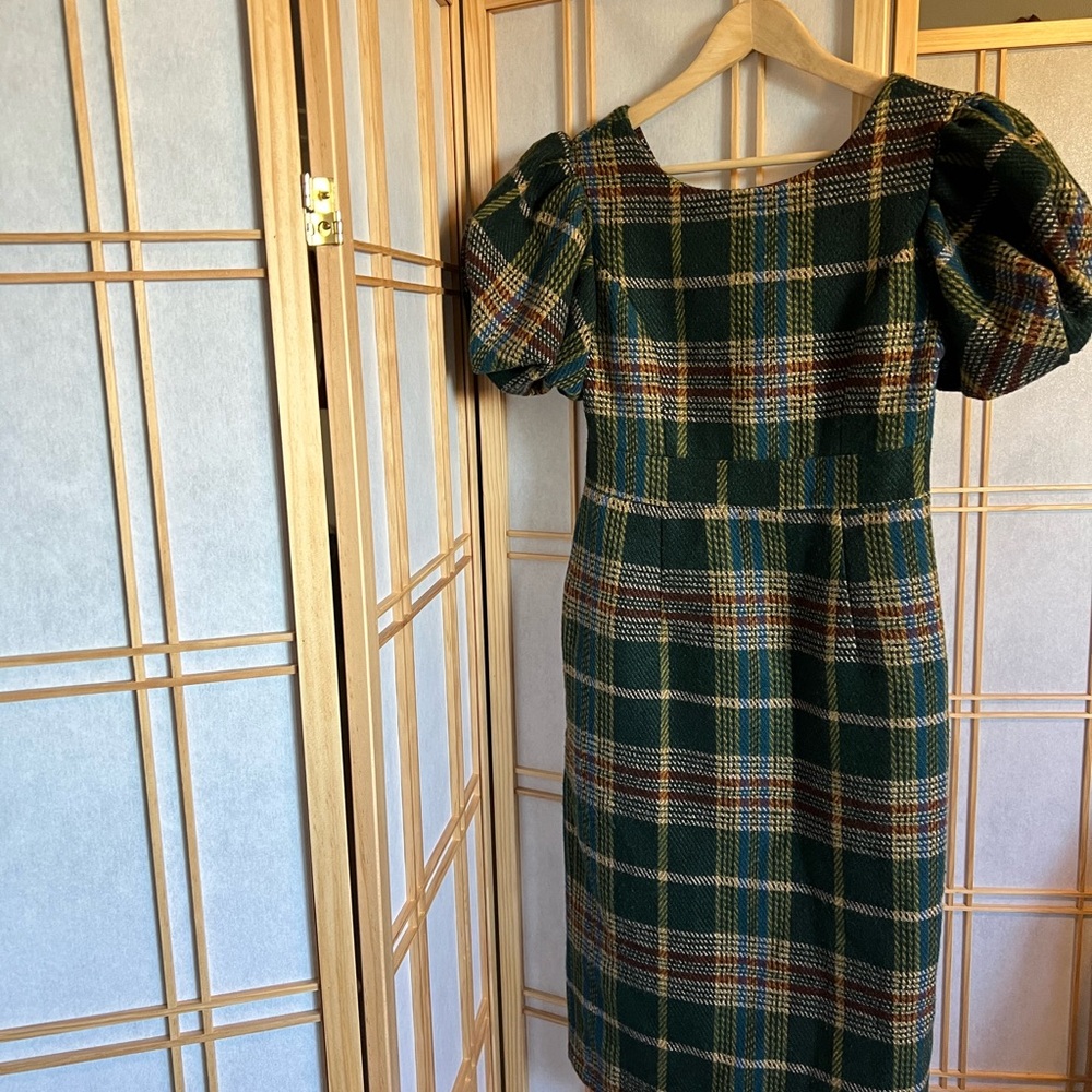 Ivy City Co Green Plaid Midi Dress